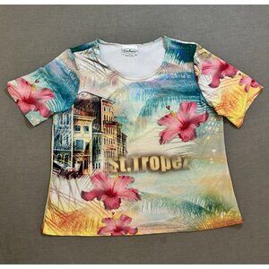 Patchington Rhinestone Embellished Floral Crop Shirt Women's XL Short Sleeve USA